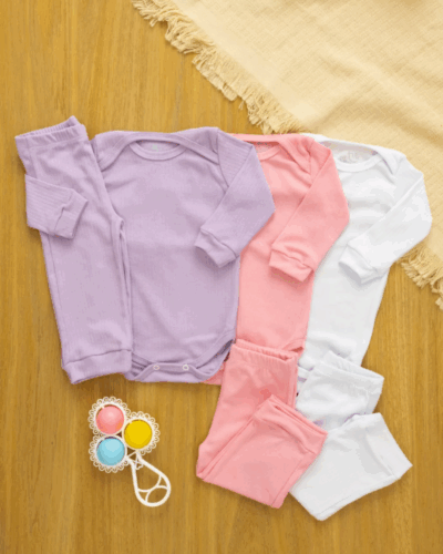 Kit 3 Conjuntos Pagão Bebê Canelado Confort Premium Menina