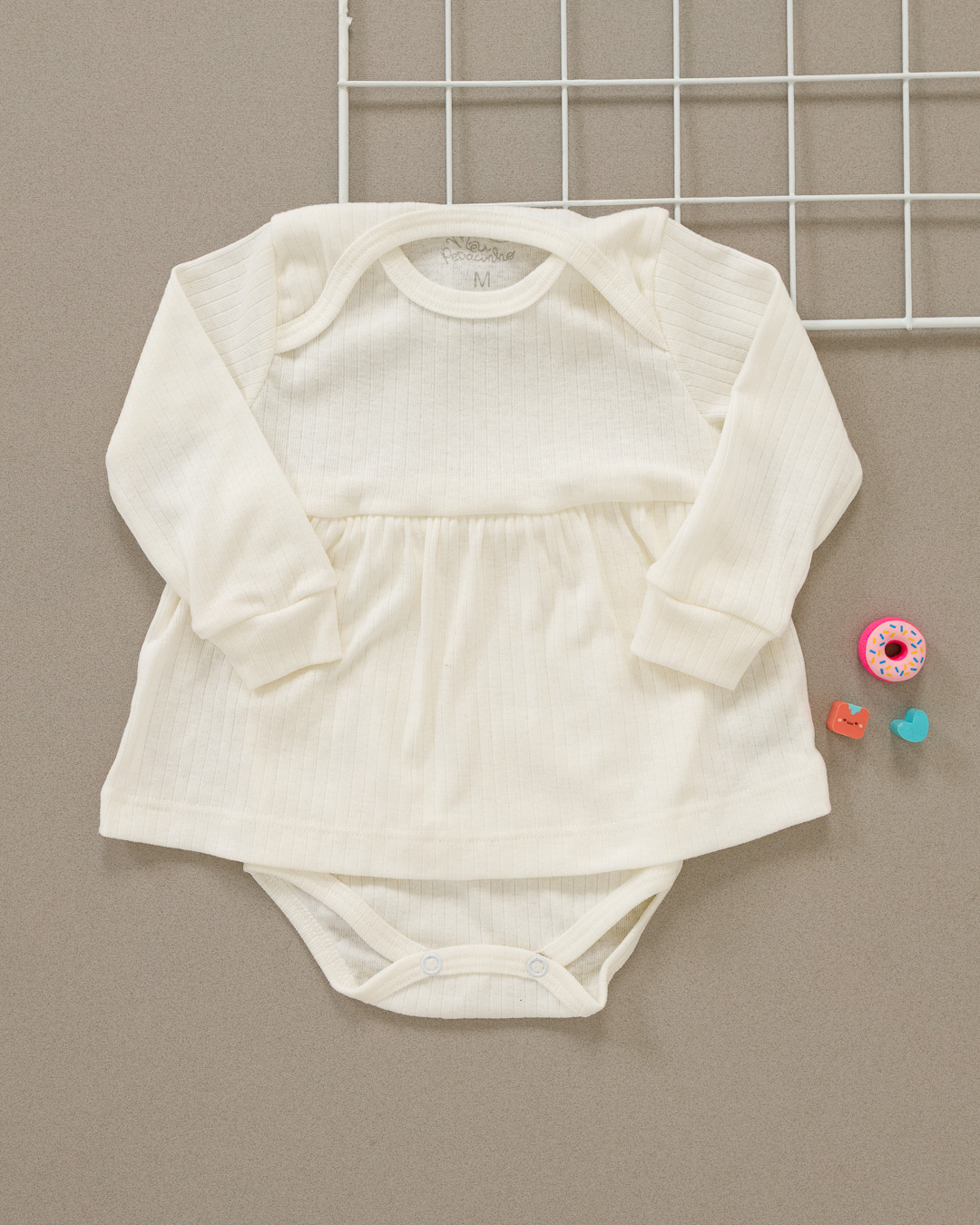 Body Vestido Bebê Canelado Confort Premium Off White Menina