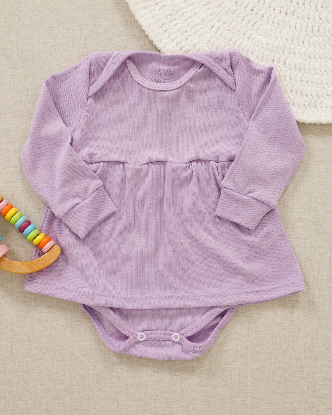 Body Vestido Bebê Canelado Confort Premium Lilás Menina