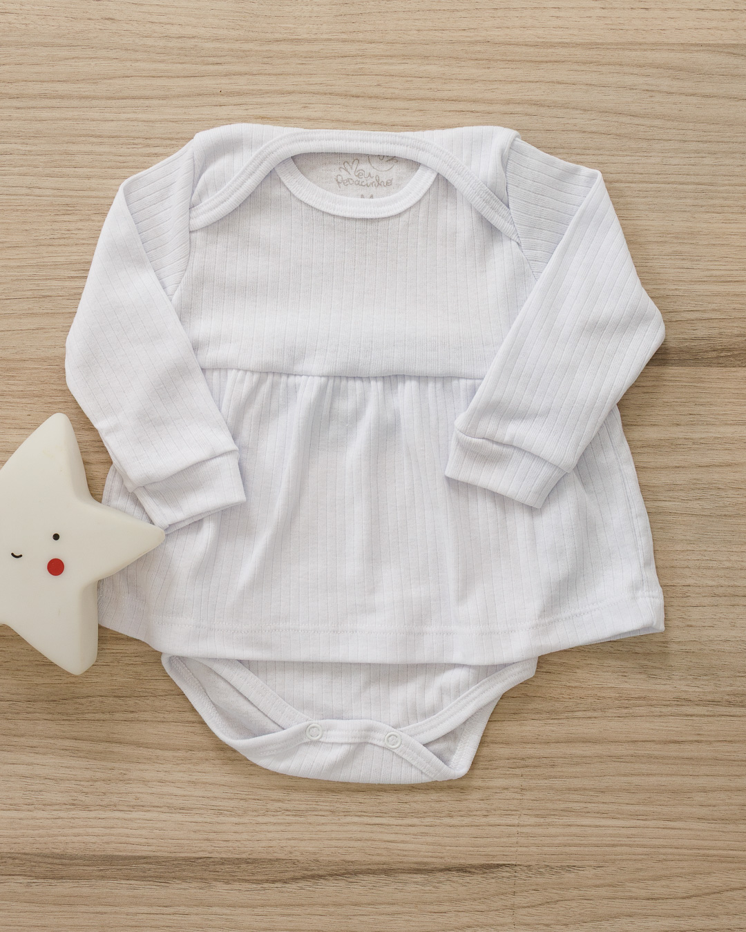 Body Vestido Bebê Canelado Confort Premium Branco Menina