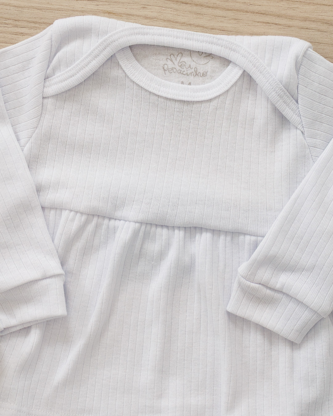 Body Vestido Bebê Canelado Confort Premium Branco Menina - Imagem 6