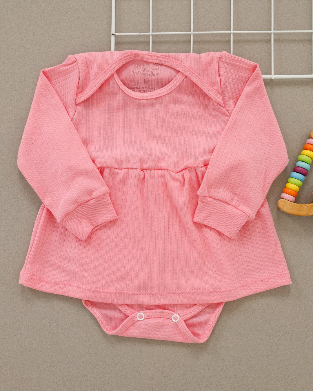 Body Vestido Bebê Canelado Confort Premium Rosa Menina