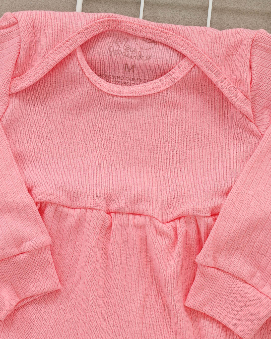 Body Vestido Bebê Canelado Confort Premium Rosa Menina - Imagem 6