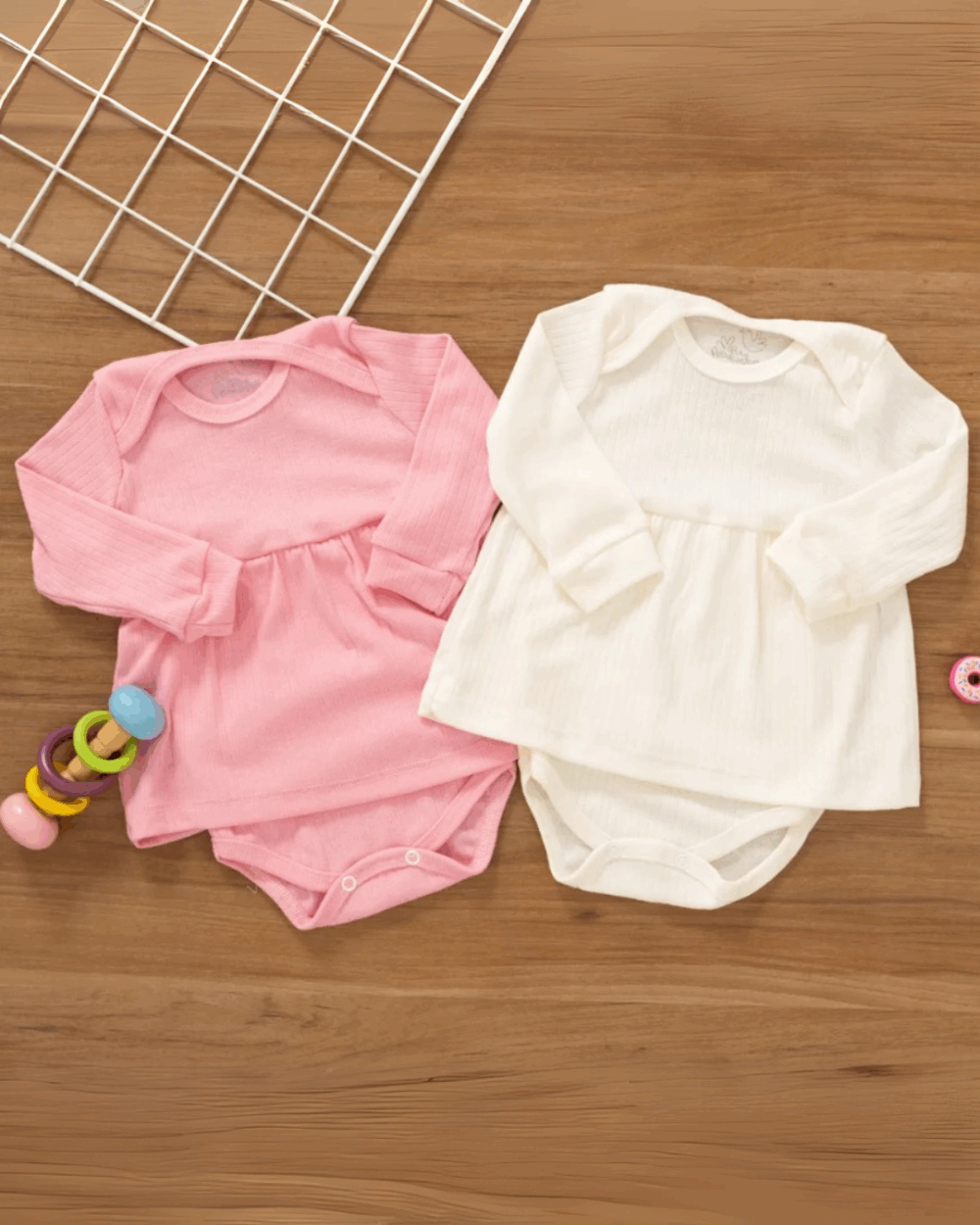 Kit 2 Body Vestido Bebê Canelado Inverno Confort Premium