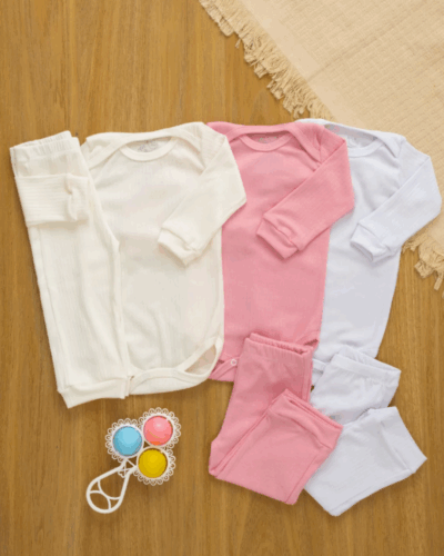 Kit 3 Conjuntos Pagão Bebê Canelado Confort Premium Menina