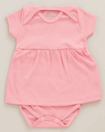 Body Vestido Bebê Canelado Confort Premium Verão Rosa Menina