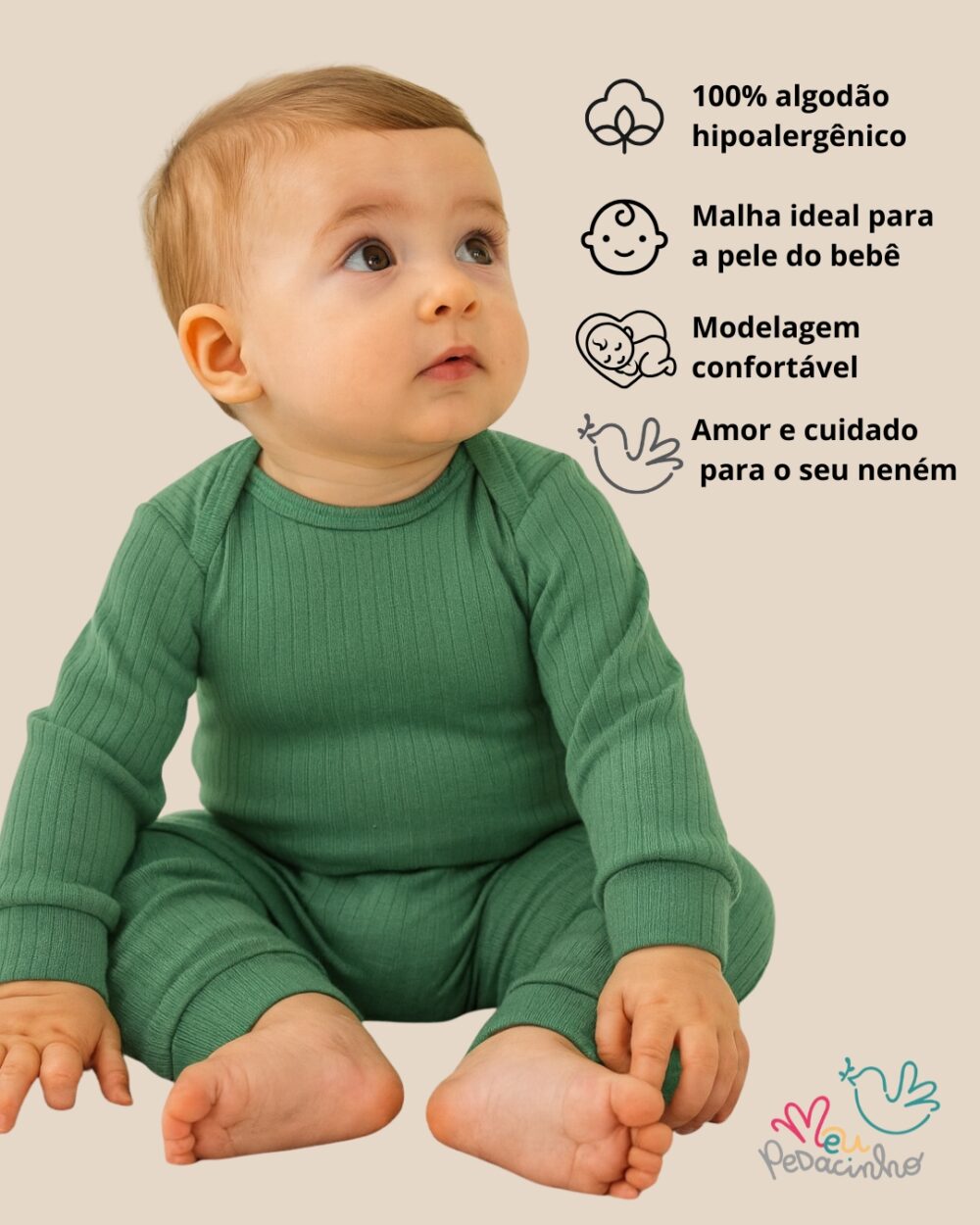 Conjunto Pagão Canelado Confort Premium Bebê Verde Menino - Imagem 2