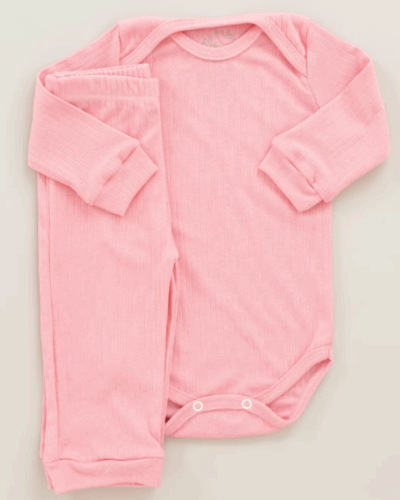 Conjunto Pagão Canelado Confort Premium Bebê Rosa Menina