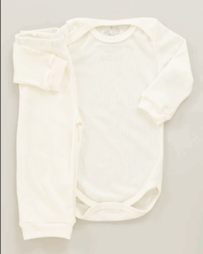 Conjunto Pagão Canelado Confort Premium Bebê Off White Unissex