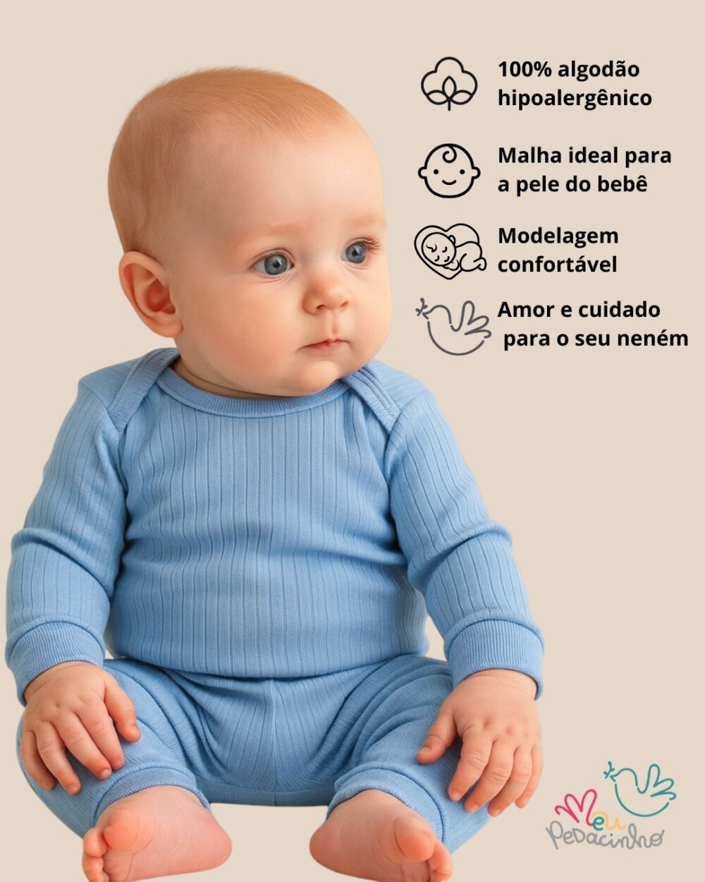 Conjunto Pagão Canelado Confort Premium Bebê Azul Menino - Imagem 2