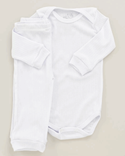 Conjunto Pagão Canelado Confort Premium Bebê Branco Unissex