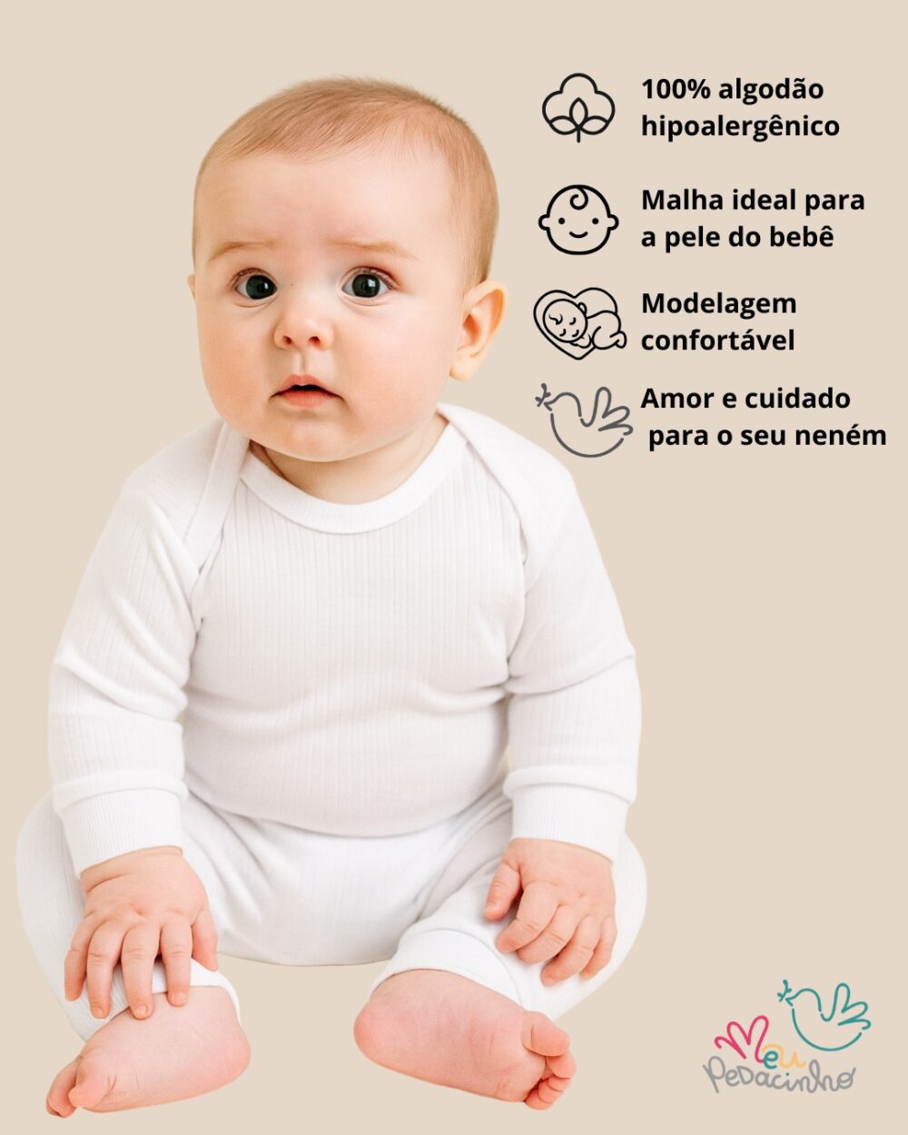 Conjunto Pagão Canelado Confort Premium Bebê Branco Unissex - Imagem 2