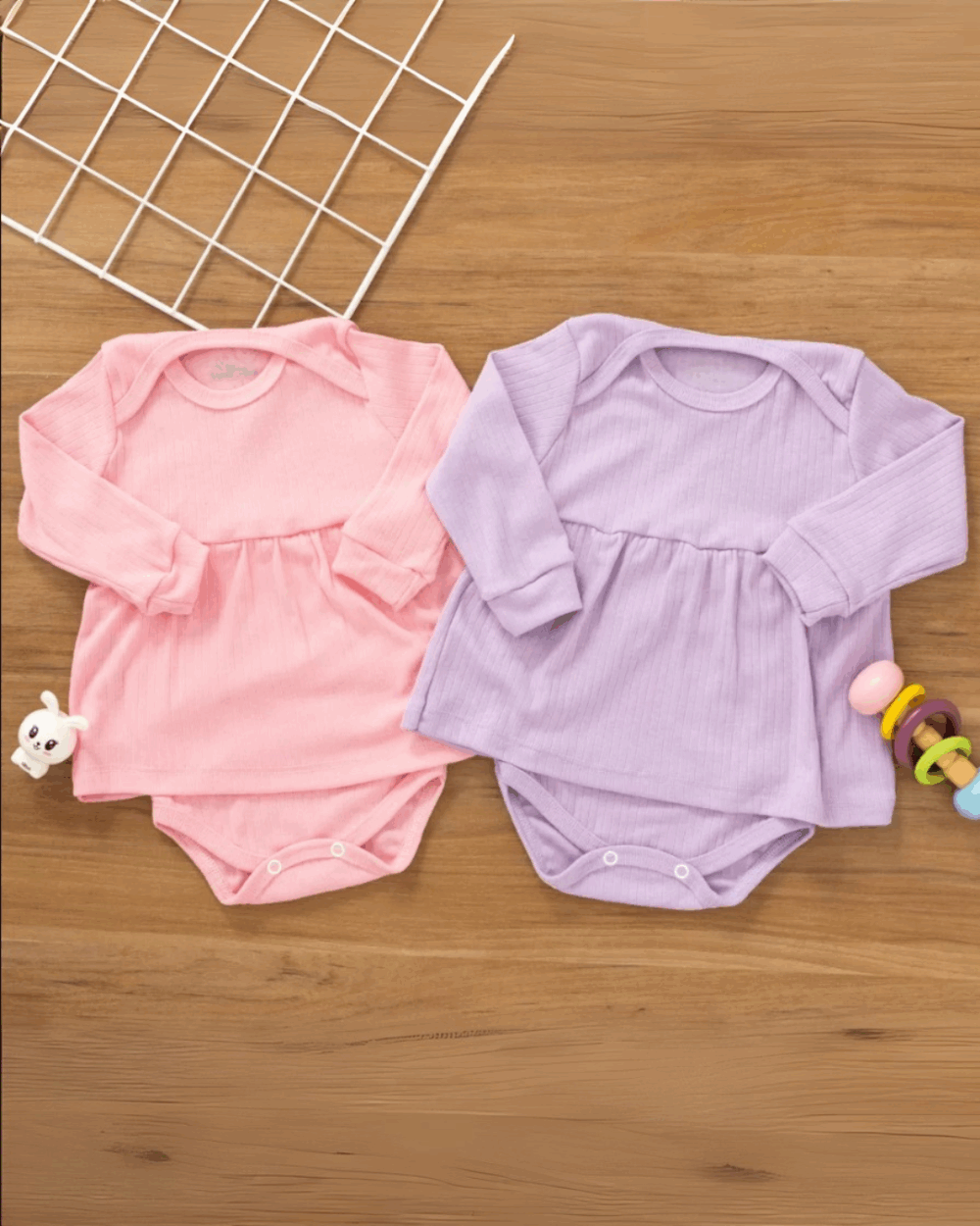 Kit 2 Body Vestido Bebê Canelado Inverno Confort Premium