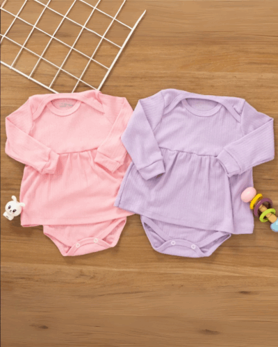 Kit 2 Body Vestido Bebê Canelado Inverno Confort Premium