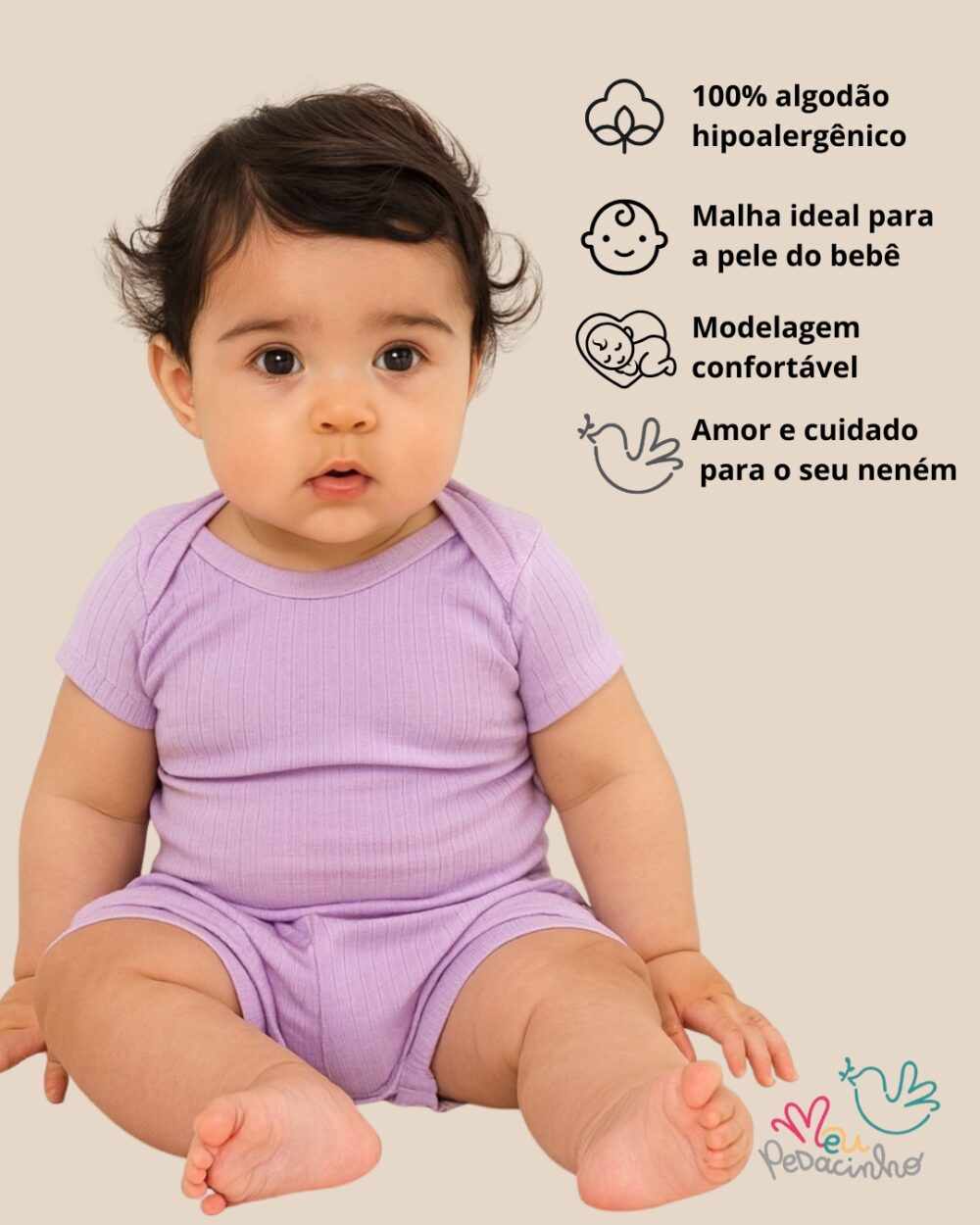 Conjunto Bebê Canelado Confort Premium Verão e Tapa Fralda Lilás Menina - Imagem 2