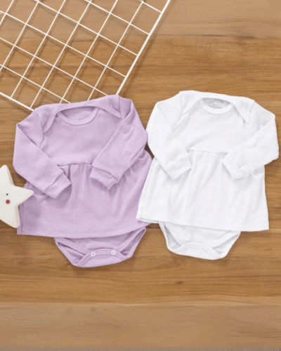 Kit 2 Body Vestido Bebê Canelado Inverno Confort Premium