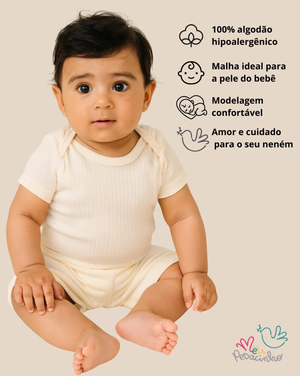 Conjunto Bebê Canelado Confort Premium Verão e Tapa Fralda Off White Unissex - Imagem 2