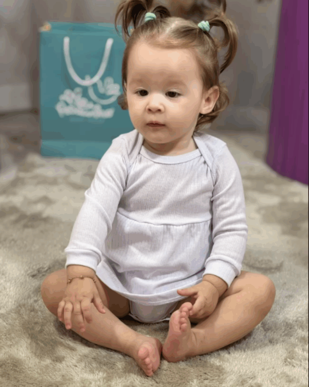 Body Vestido Bebê Canelado Confort Premium Branco Menina - Imagem 3