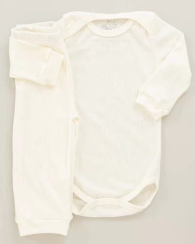 Conjunto Pagão Canelado Confort Premium Bebê Off White Unissex