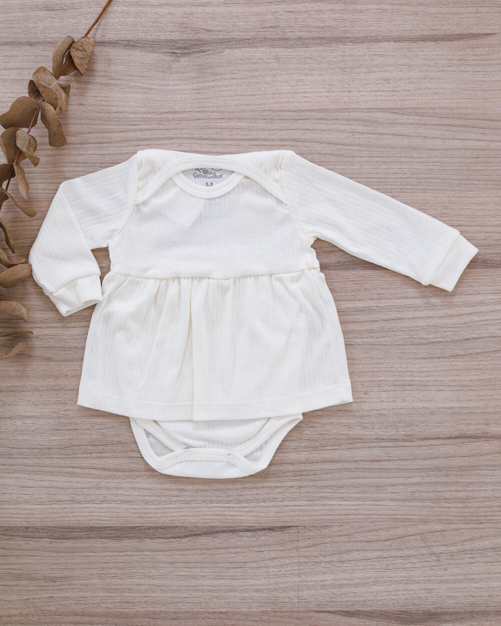 Body Vestido Bebê Canelado Confort Premium Off White Menina