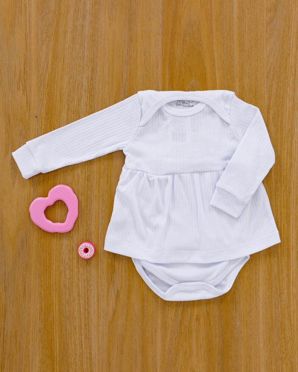 Body Vestido Bebê Canelado Confort Premium Branco Menina