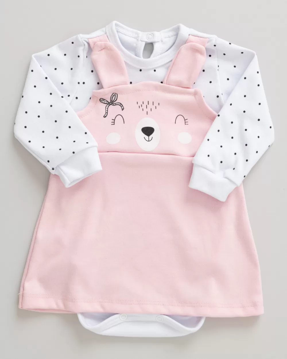 Body Vestido Premium Bebê Manga Longa Suedine Ursinha