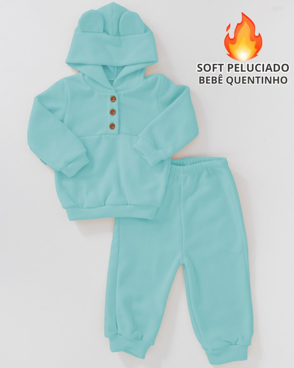 Conjunto Bebê Soft Blusa e Calça com Capuz Azul