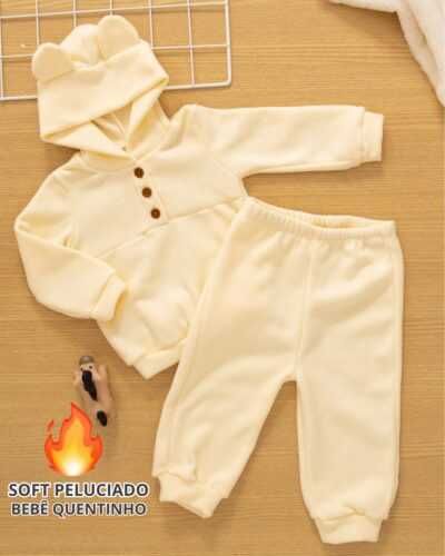 Conjunto Bebê Soft Blusa e Calça com Capuz Amarelo