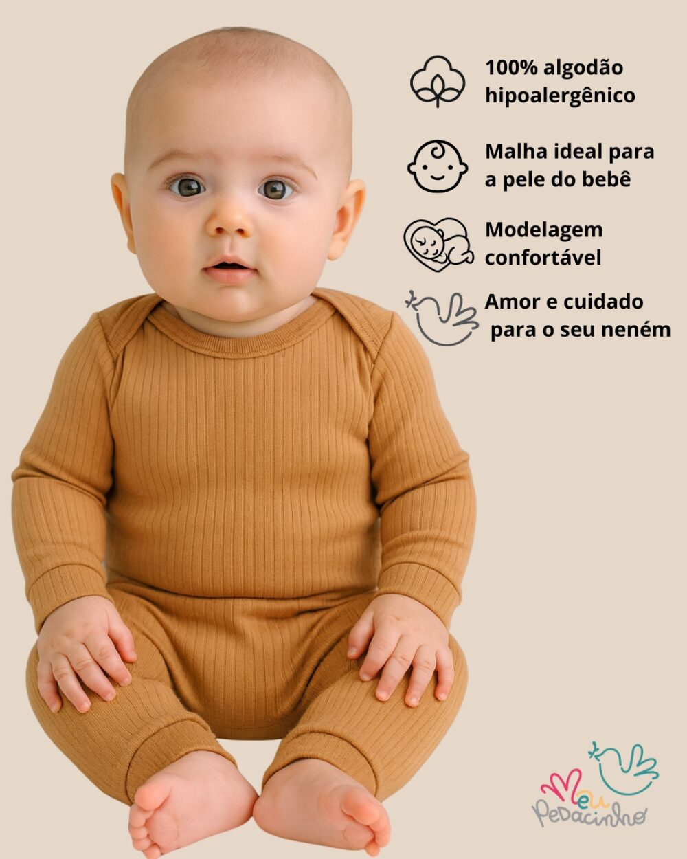 Conjunto Pagão Canelado Confort Premium Bebê Marrom - Imagem 2