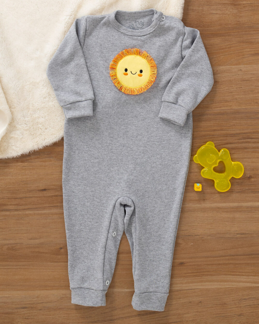 Macacão Bebê Manga Longa Suedine Sol Mescla